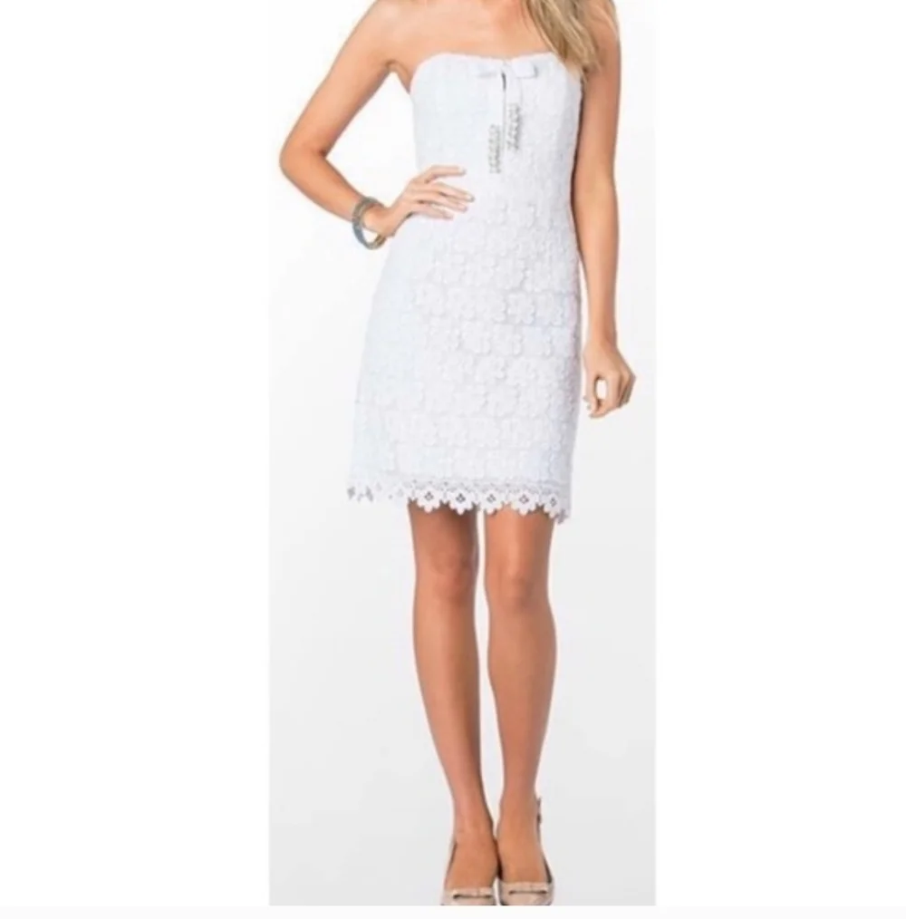 Lilly Pulitzer Larter Dress Lace Strapless Dress Weeding white Size 0 - Picture 2 of 15